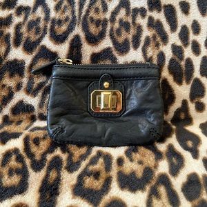 Juicy Couture Black Leather Coin Key Chain Purse/ID Holder
